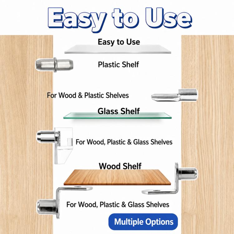 112 PCS/Box Shelf Pegs Kit 5 Assorted Styles Metal & Clear Plastic Shelf Support Pins Brackets Assortment with Organizer Box, 112 PCS/Box Silver