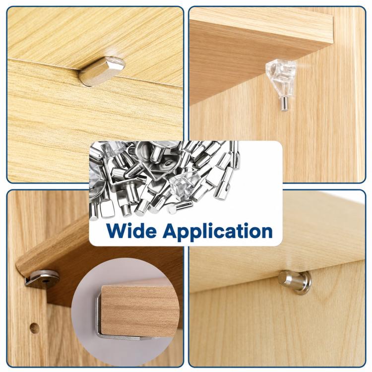 112 PCS/Box Shelf Pegs Kit 5 Assorted Styles Metal & Clear Plastic Shelf Support Pins Brackets Assortment with Organizer Box, 112 PCS/Box Silver