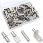 Silver metal shelf support pegs kit, assorted shelf brackets and support pins in box