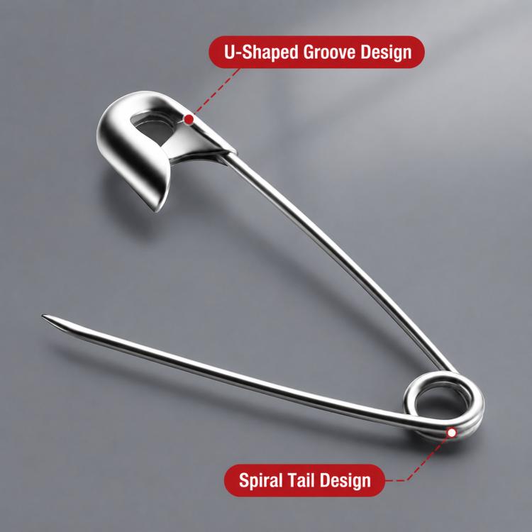 Stainless safety pin with U-shaped groove and spiral tail, extra-large