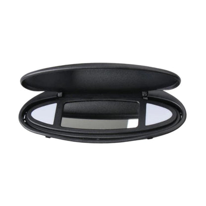 Black oval sun visor vanity mirror cover with hinged flap, left-hand drive fit