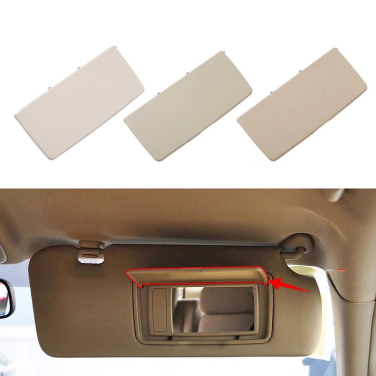 Set of three beige sun visor vanity mirror covers, angled views