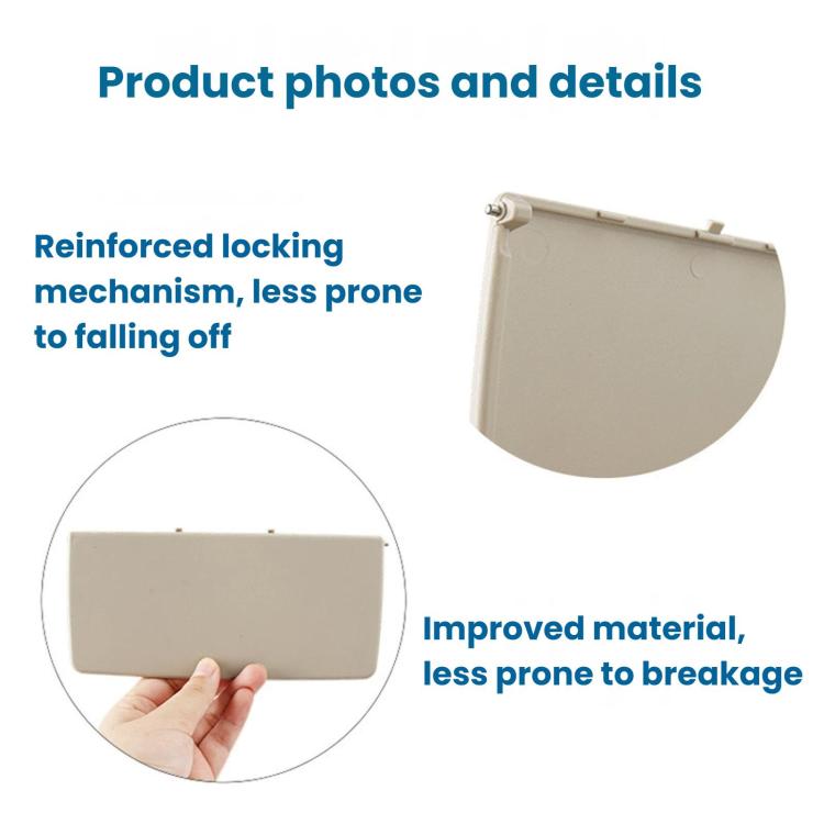 Beige sun visor vanity mirror cover with clip tabs and reinforced edge
