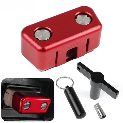 Red aluminum OBD port anti-theft security lock with key and mounting hardware.
