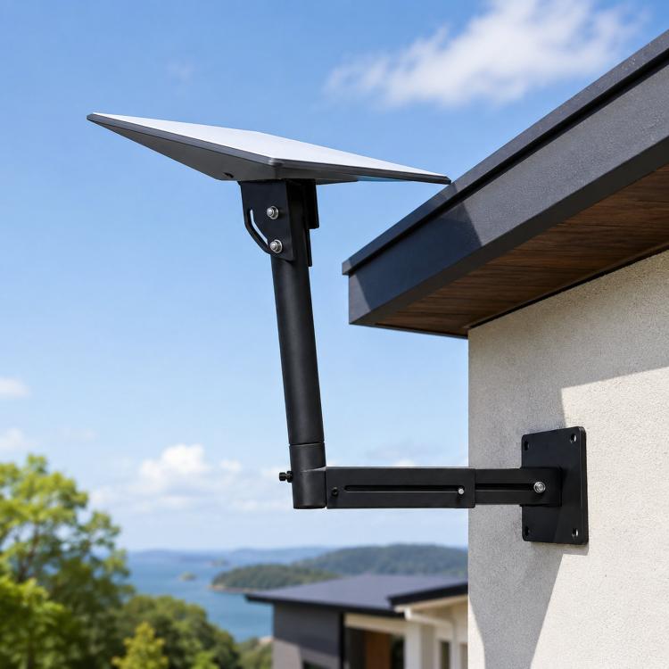 Telescopic steel roof/wall mount bracket with adjustable black pole and tilt arm