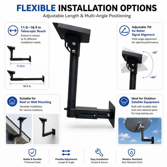 For Starlink Gen 3 Telescopic Roof Wall Mount Bracket Adjustable Angle Steel Pole, Telescopic Roof Wall Mount