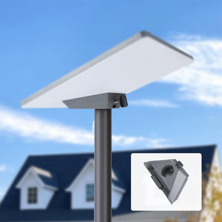 Weather-resistant pipe adapter mount bracket with clamp, attached to a dark metal pole