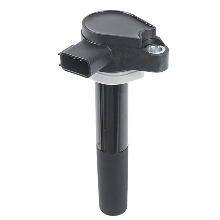 Black ignition coil with electrical connector and mounting base