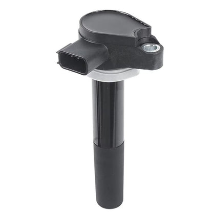 Black ignition coil with electrical connector and mounting base