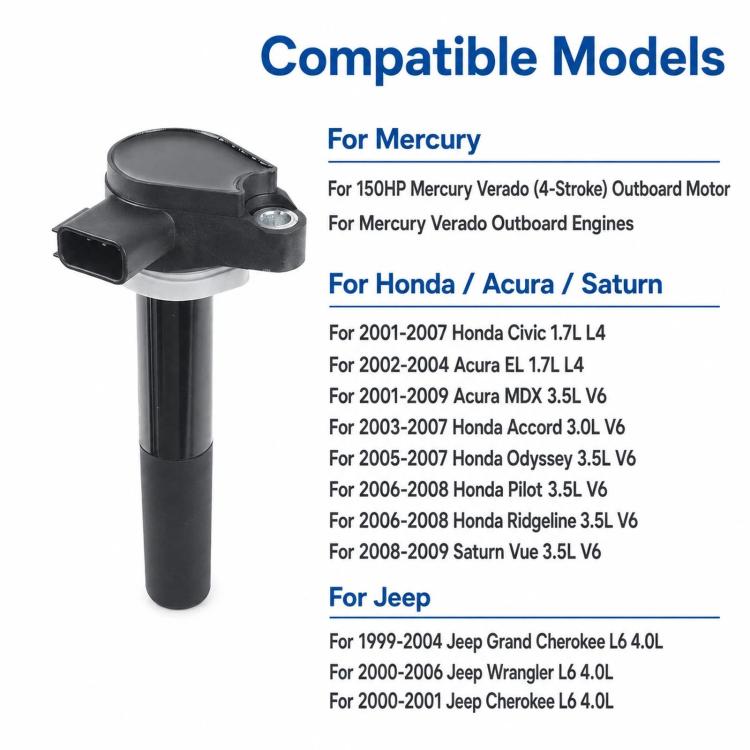 Black ignition coil with top metal terminal and front electrical socket