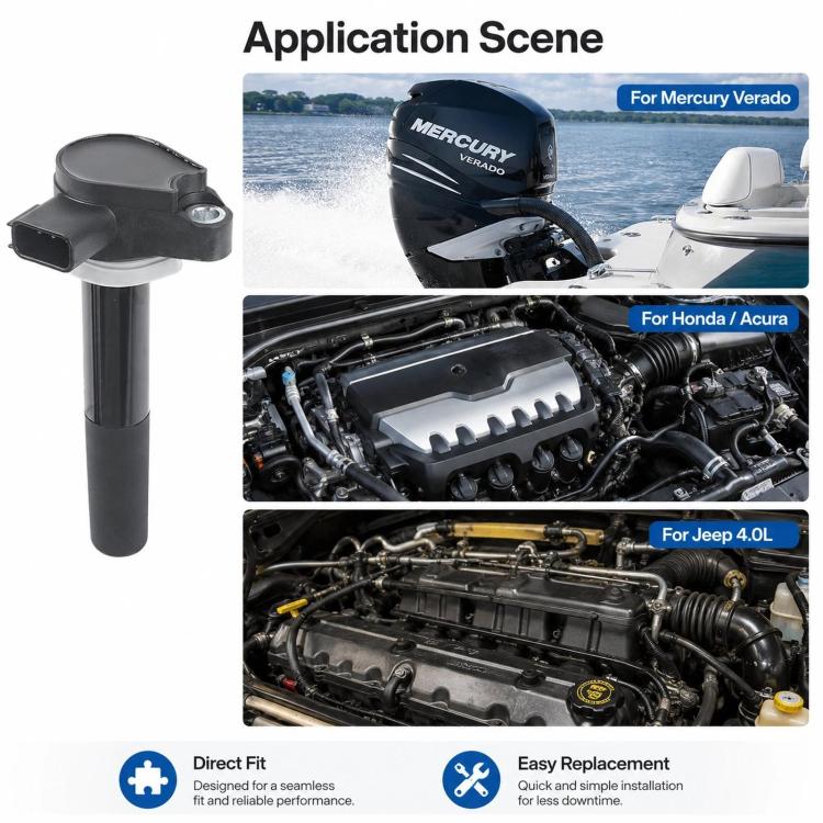 Black ignition coil with wiring connector and mounting base