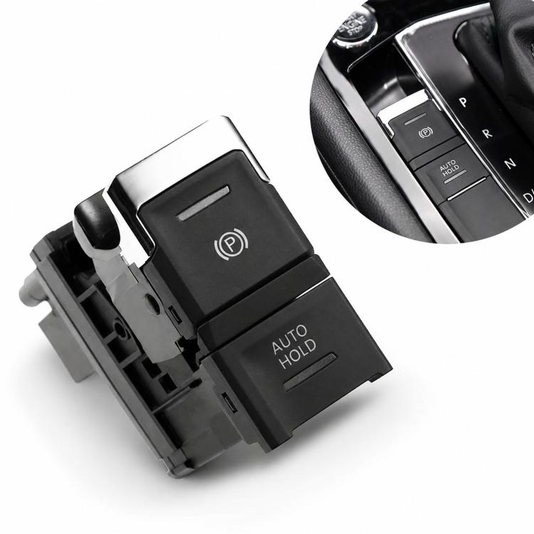 Electronic parking brake switch module with P icon and AUTO HOLD label, black housing