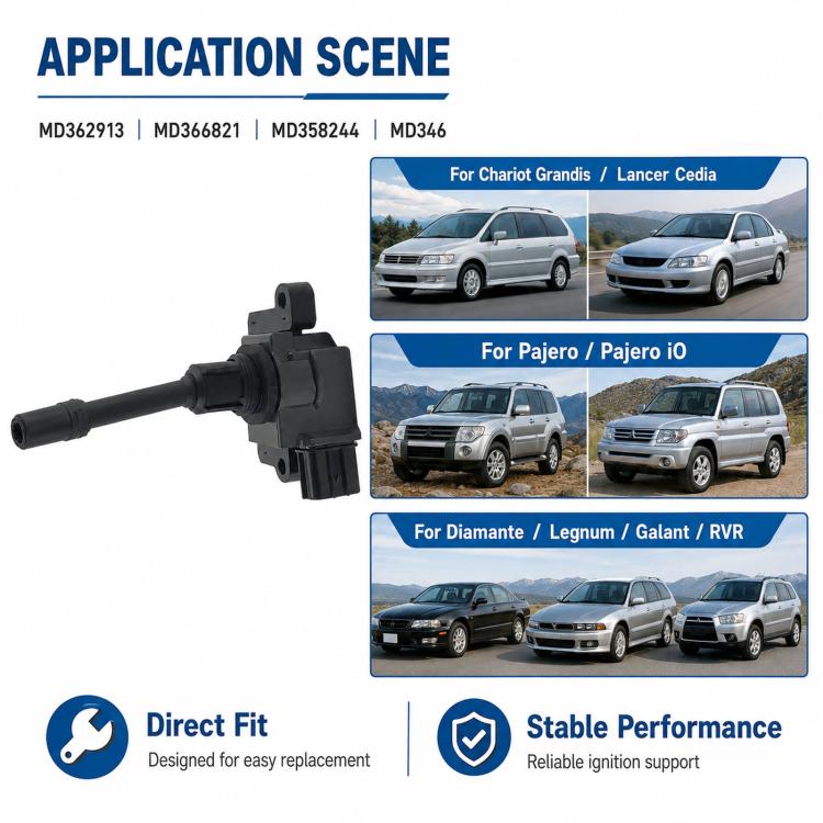 Black ignition coil with connector and mounting bracket for vehicle installation
