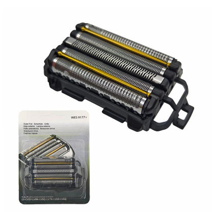 Replacement outer foil screen for electric shaver, black frame with three metal foils