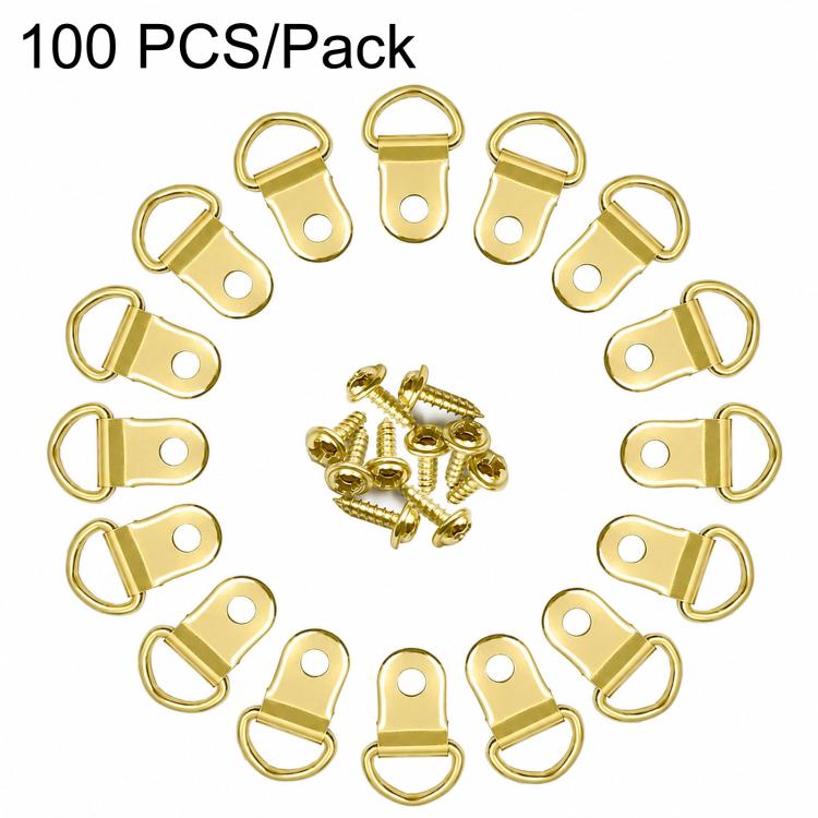 Small D-Ring Picture Hangers Single Hole Frame Hanging Hooks with Screws, 100 PCS/Pack, 100 PCS/Box