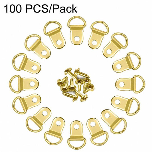 Small D-Ring Picture Hangers Single Hole Frame Hanging Hooks with Screws, 100 PCS/Pack, 100 PCS/Box
