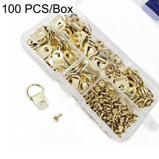 Small D-Ring Picture Hangers Single Hole Frame Hanging Hooks with Screws, 100 PCS/Pack, 100 PCS/Box