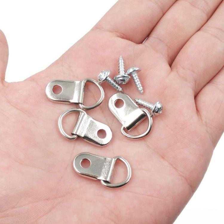 Small D-Ring Picture Hangers Single Hole Frame Hanging Hooks with Screws, 100 PCS/Pack, 100 PCS/Box