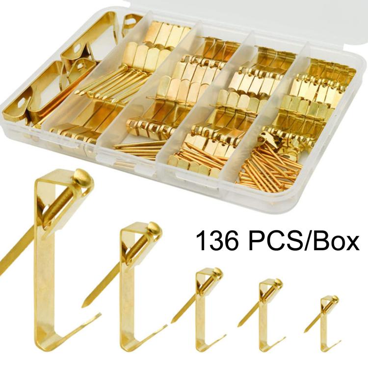 136 PCS/Box Heavy Duty Picture Hangers Kit Wall Frame Hanging Hooks with Nails