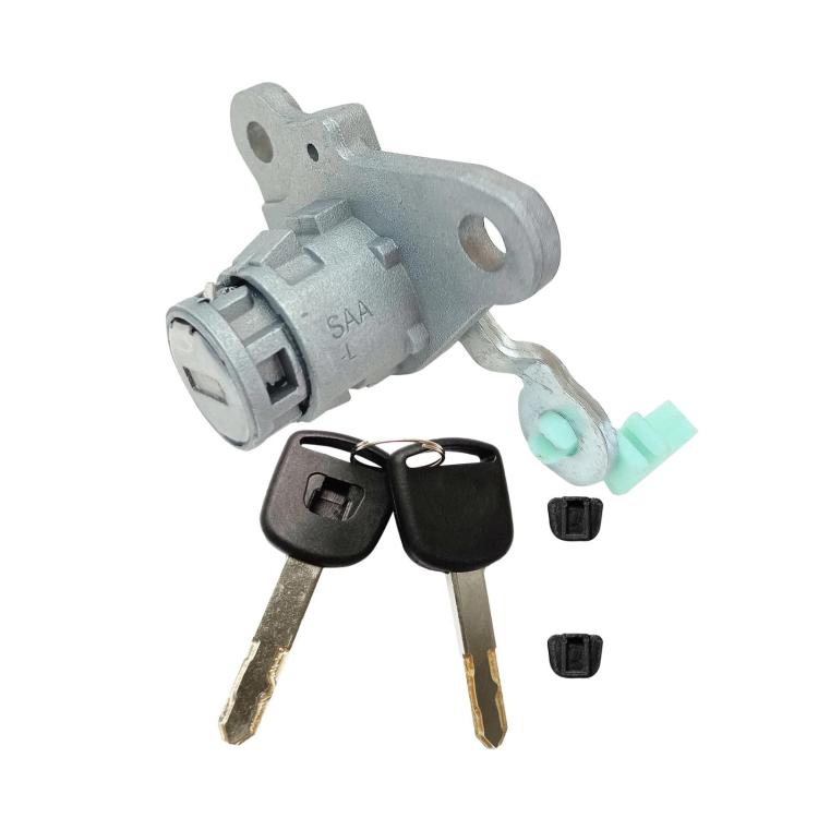 Left door lock cylinder with two keys, small mounting tabs visible