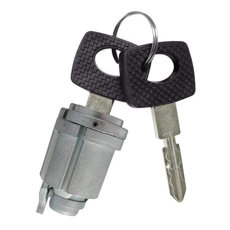 Ignition lock cylinder switch with two keys, silver cylinder and visible keyway