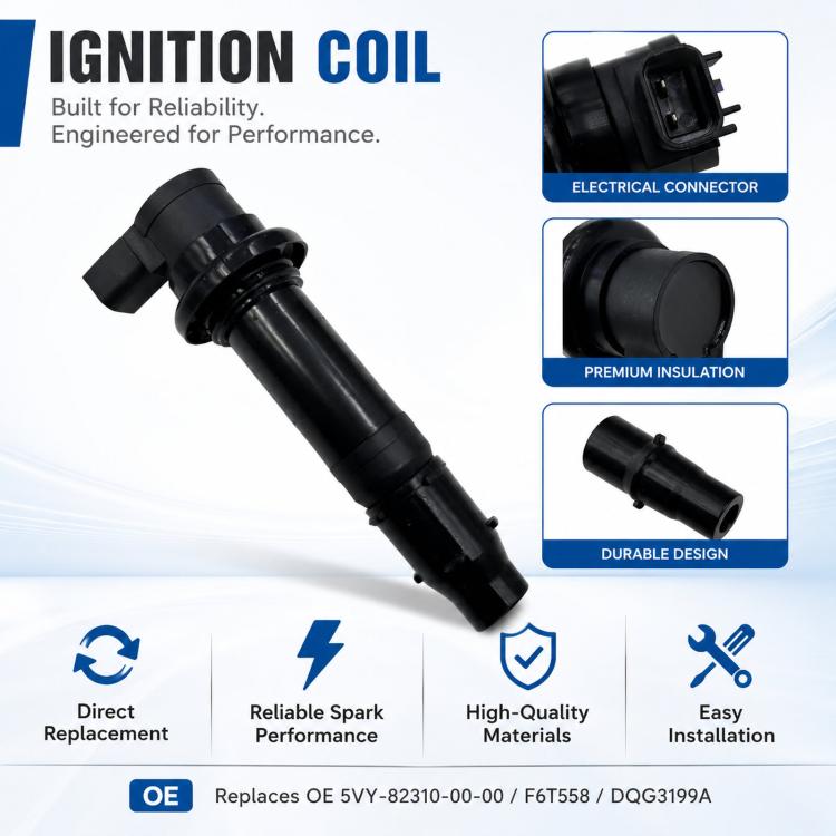 Black ignition coil with electrical connector and insulated body