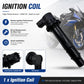 Black ignition coil with connector plug and ribbed insulated shaft