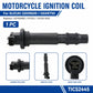 Motorcycle ignition coil, black with front mounting flange and connector