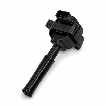 Ignition coil with black electrical connector and long insulated boot