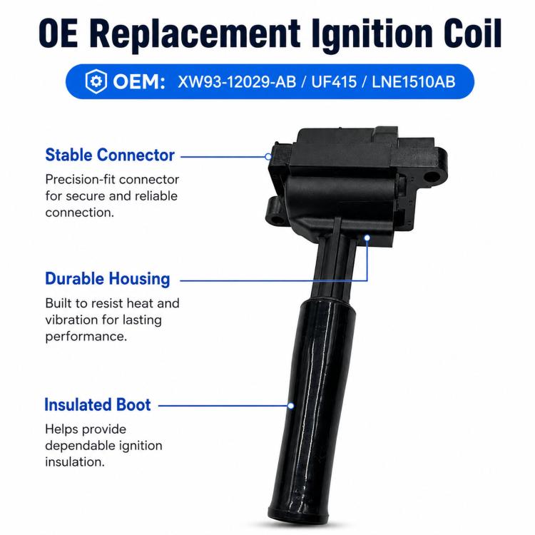 Replacement ignition coil with black housing and long insulated boot