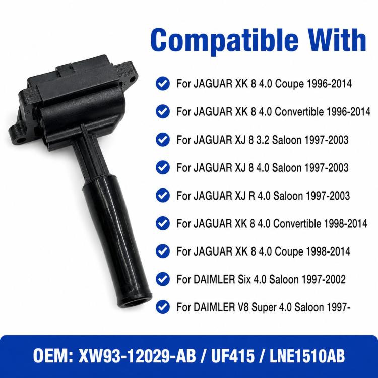 Ignition coil with black connector housing and long insulated boot