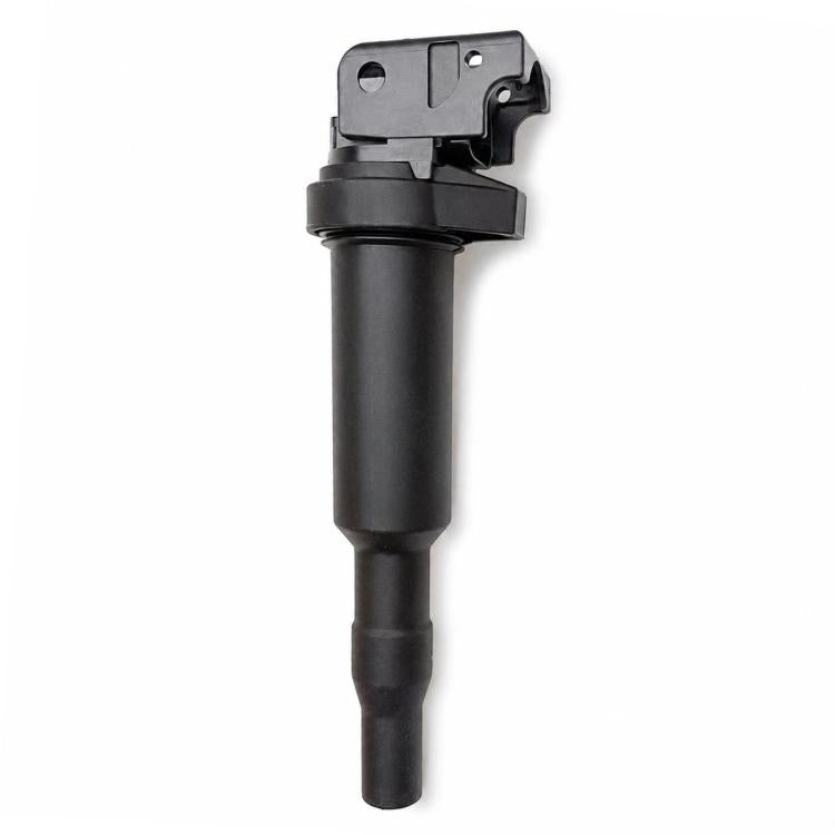 BMW ignition coil with black insulated boot and gray connector plug