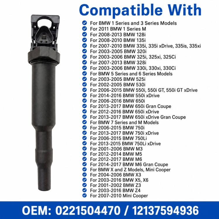 BMW ignition coil with black body and connector, front view