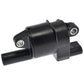 Black ignition coil with side eyelet and molded electrical connector housing