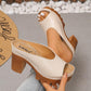 Ivory peep-toe platform mule sandals with thick sole and chunky block heel
