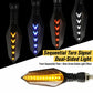 Motorcycle LED turn signal pair showing dual-sided arrow indicators in multiple colors