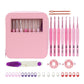 Pink crochet hook set with soft handles, aluminum hooks, plus stitch markers and case
