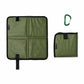Army green foldable camping seat pad with carabiner, square foam mat with carrying tab