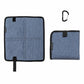Gray blue foldable camping seat pad with carabiner, square foam mat with carrying tab