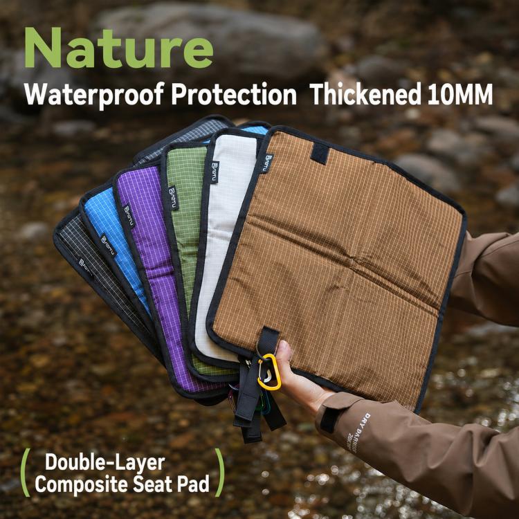Foldable camping seat pads bundle, multiple square mats each with a carabiner clip