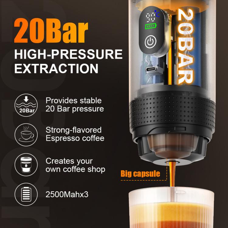 Digital Display Pump-Type Handheld Coffee Maker With USB Charging