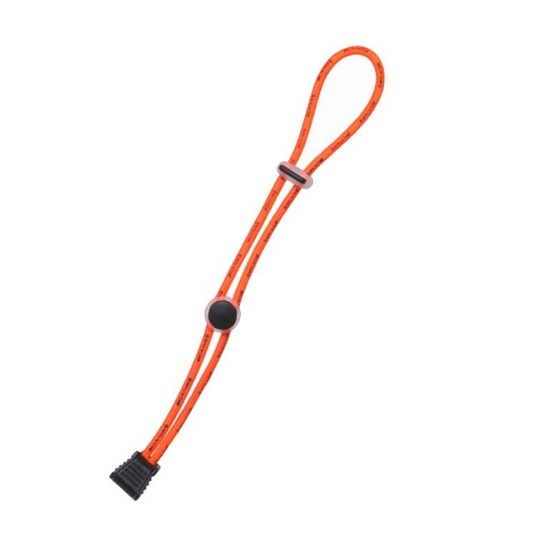 Orange elastic bungee tie-down strap with loop handle and snap end clip for hiking bags
