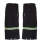 Black waterproof leg sleeves with neon green reflective band and snap button base, pair