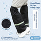 Black waterproof boot gaiters with neon green reflective stripe, elastic top opening
