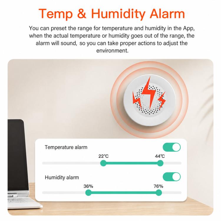 Tuya Smart Temperature & Humidity Sensor Real-Time Remote Alarm Thermometer Hygrometer, WiFi