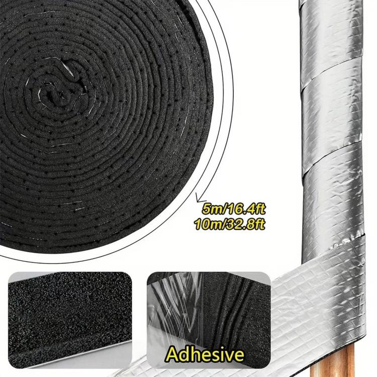 Rolled insulation tape with black foam core and silver aluminum outer layer