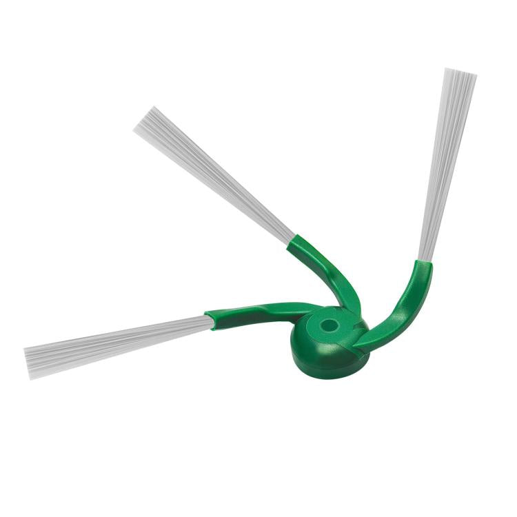 Robot vacuum side brush with three gray bristles and green base