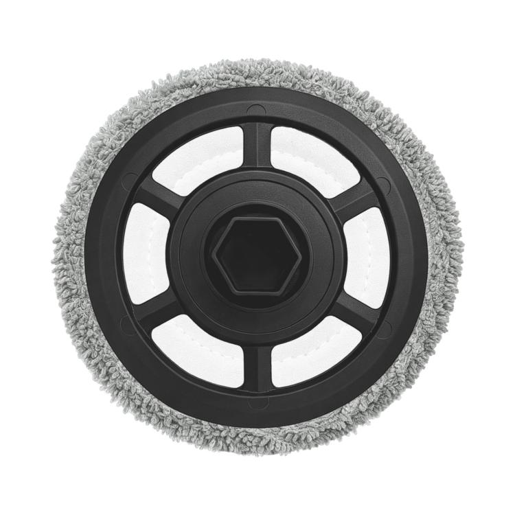 Robot vacuum mop pad with gray microfiber scrub surface and circular fit
