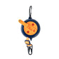 Retractable clothesline reel with blue and orange housing, webbing strap, and carabiner hook
