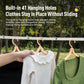Retractable clothesline with white and green clothes hanging from holes on the line